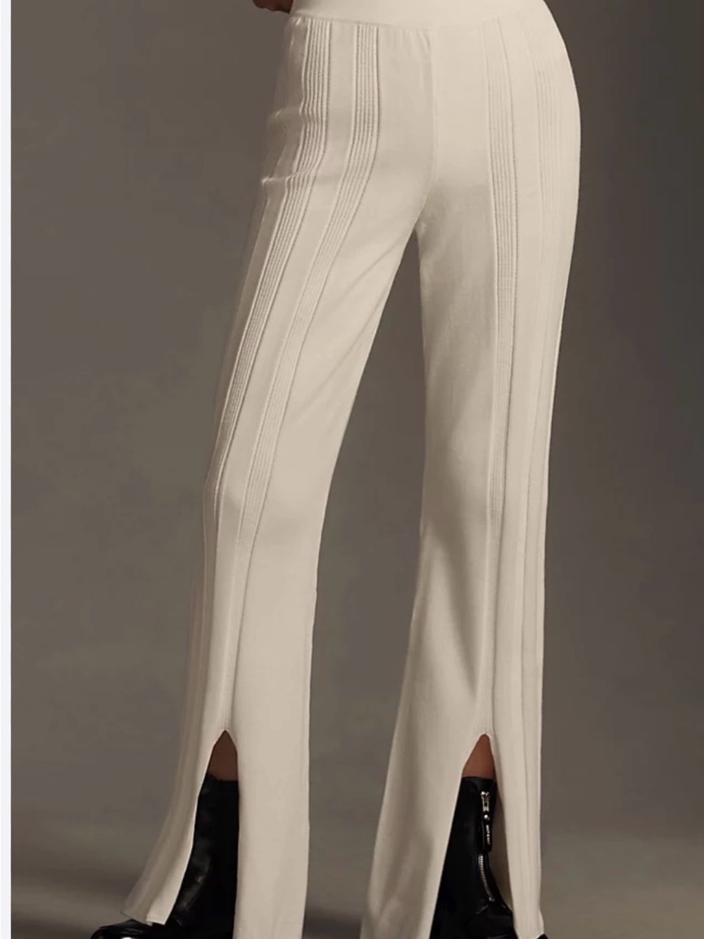 Daily Practice Anthroplogie brand Cream Wide-Leg Knit Pants with Front Slits